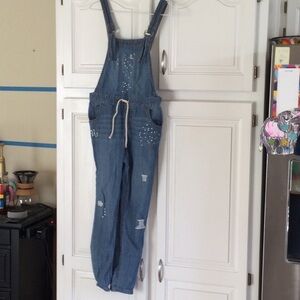 Distressed overalls